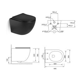 Vas WC suspendat rimless GAMMA negru, lucios, capac soft-close, 49x36x36cm