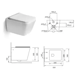 Vas WC suspendat rimless THETA alb, lucios, capac soft-close, 52x36x35cm