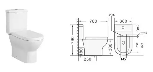 Set vas wc VULK, cu capac softclose, rezervor si mecanism incluse, 70x36x79cm