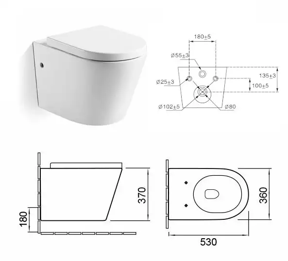 Vas WC suspendat rimless EPSILON alb, lucios, capac soft-close, 53x36x37cm