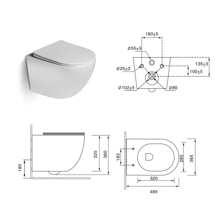 Vas WC suspendat rimless GAMMA alb, lucios, capac soft-close, 49x36x36cm