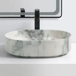 Lavoar pe blat oval Torino, aspect marmorat, ceramica, 60.5x37x12.5cm