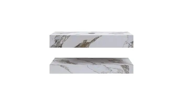 Set mobilier baie suspendat cu doua blaturi Armonia Gold Carrara, 100cm, ceramic, alb, marmorat, lucios