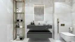 Set mobilier baie cu lavoar GROUND, 120 cm, suspendat, soft close, gri, marmorat, mat