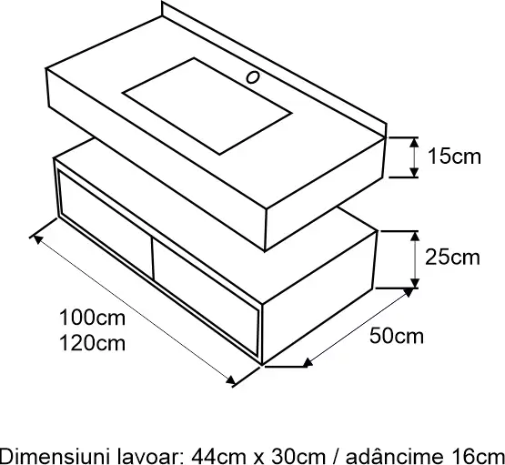 Set mobilier baie cu lavoar GROUND, 100 cm, suspendat, soft close, gri, marmorat, mat