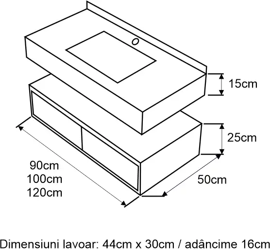 Set mobilier baie cu lavoar MOLDE, 100cm, suspendat, soft close, alb, marmorat, mat