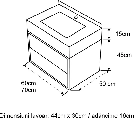 Set mobilier baie cu lavoar PORTAL, 60cm, suspendat, soft close, alb, mat