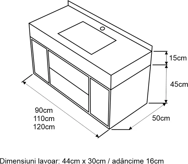 Set mobilier baie cu lavoar PORTAL, 90cm, suspendat, soft close, alb, mat