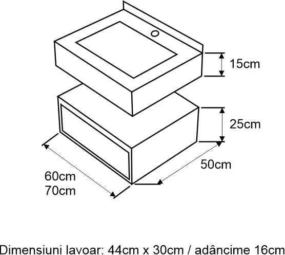 Set mobilier baie cu lavoar MOLDE, 60cm, suspendat, soft close, alb, marmorat, mat