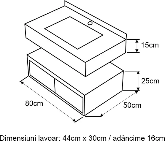 Set mobilier baie cu lavoar MOLDE, 80cm, suspendat, soft close, alb, marmorat, mat