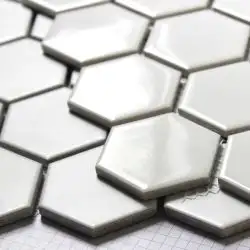 Mozaic baie ceramic hexagonal alb 48x55mm
