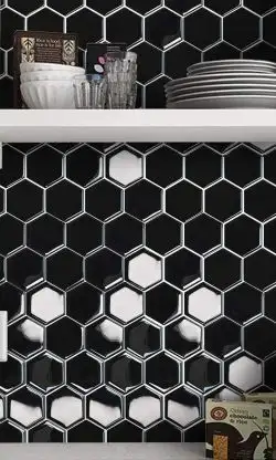 Mozaic baie ceramic hexagonal negru 48x55mm