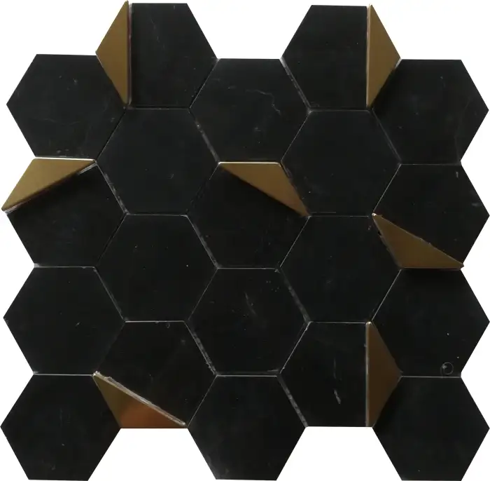 Mozaic piatra naturala si inox, negru si auriu, Gold Marquina