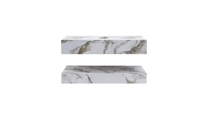 Set mobilier baie suspendat pregaurit, cu doua blaturi, Armonia Gold Carrara, 90cm, ceramic, alb, lucios