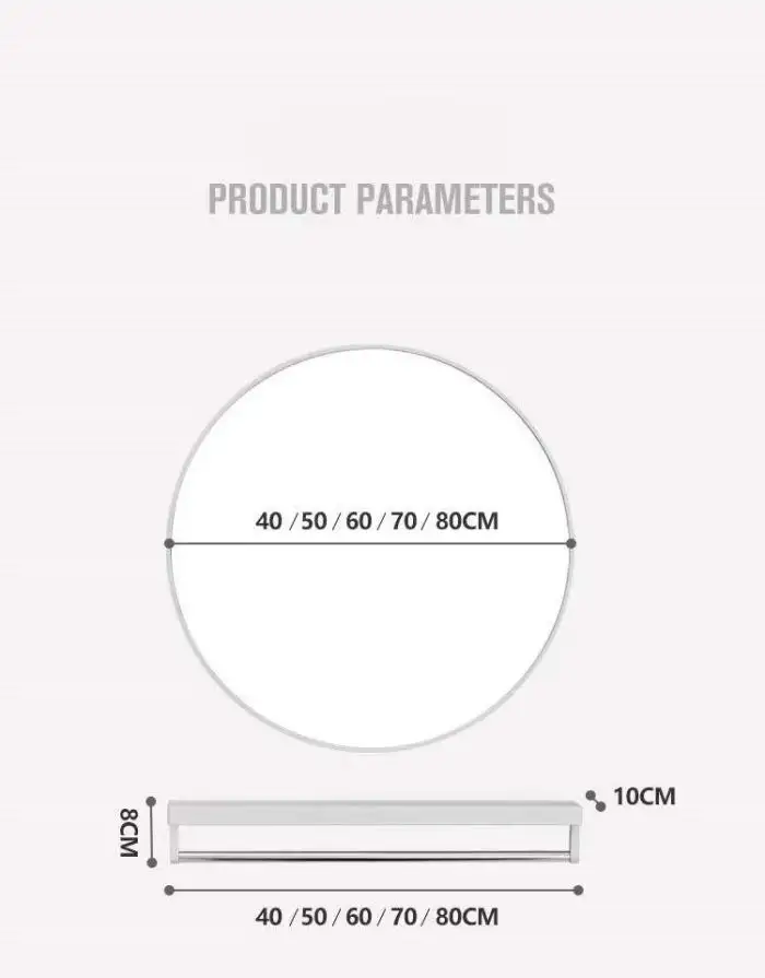 Oglinda rotunda de perete, 60cm, cu rama alba + cadou polita baie din aluminiu