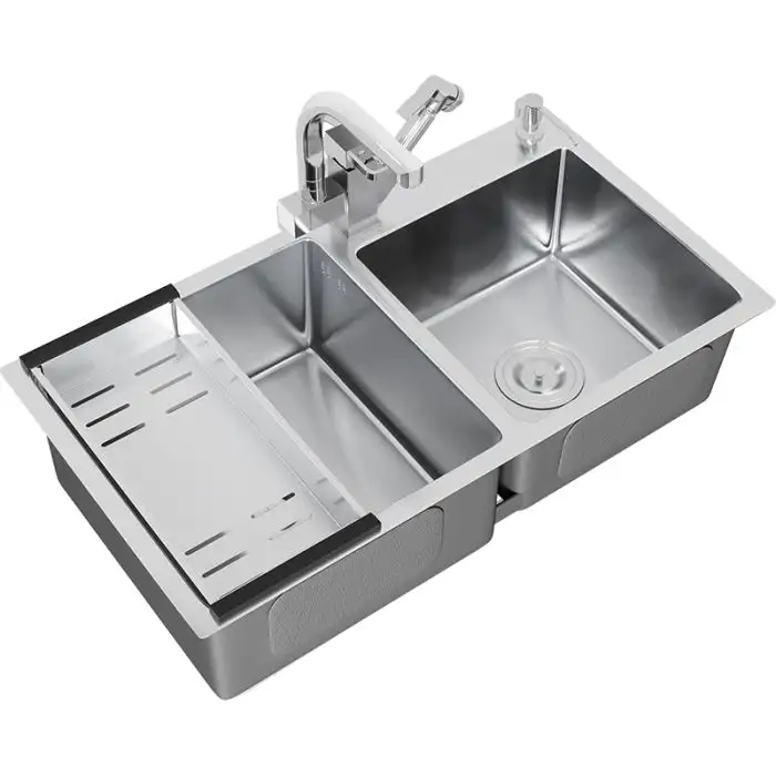 Chiuveta inox adanca, 1 cuva 1/2, 75x41 cm, adancime 22 cm, argintiu, finisaj periat