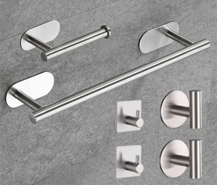 Set accesorii baie Venus din 6 piese, argintiu, autoadeziv, din inox