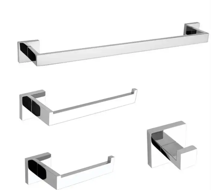 Set accesorii baie Mercur din 4 piese, argintiu, finisaj periat, inox, sistem de prindere pentru dibluri, adeziv inclus