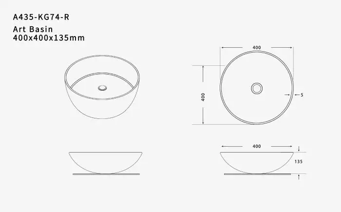 Lavoar rotund pe blat A428-GG, 41.5x41.5 cm, auriu, portelan, mat