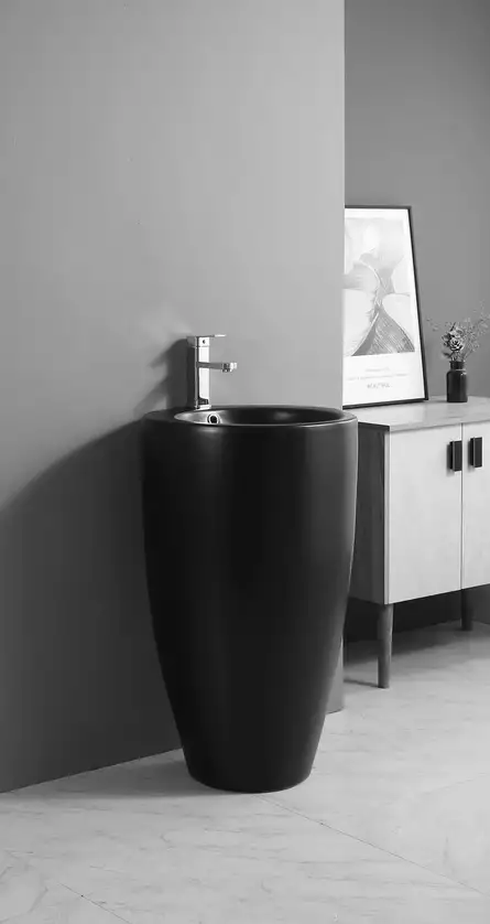 Lavoar freestanding BLACK LYNX E5100, 50x50 cm, negru, rotund, portelan, mat