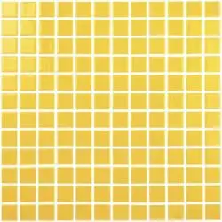 Mozaic sticla 801, 31.5x31.5 cm, galben, plasa de fibra de sticla, finisaj lucios, forma patrata