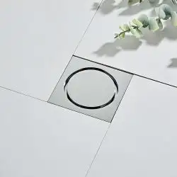Sifon de pardoseala Remy, 100x100 mm, cromat, clapeta antimiros, din alama masiva, cu scurgere verticala