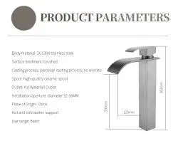 Baterie inalta lavoar BF054ST, crom, monocomanda, finisaj satinat, inox, inaltime 30.3 cm, lungime pipa 12 cm, cu montaj pe blat