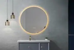 Oglinda de baie cu LED LINES Gold 60cm, cu rama subtire aurie, dezaburire, touch