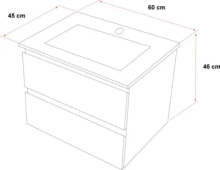 Mobilier de baie JAMILE, suspendat, alb, 60x46x45cm