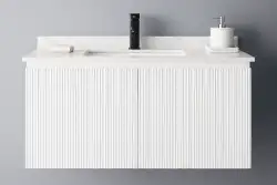 Set mobilier baie cu lavoar Larvik, 80cm, suspendat, alb, mat