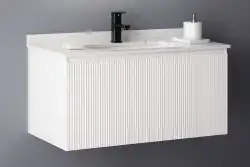 Set mobilier baie cu lavoar Larvik, 80cm, suspendat, alb, mat