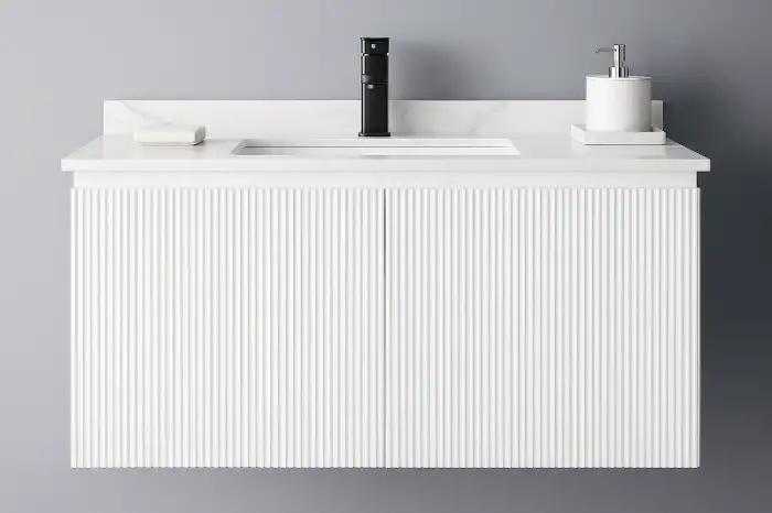 Set mobilier baie cu lavoar Larvik, 60cm, suspendat, alb, mat