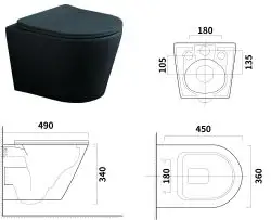 Vas wc suspendat Beta negru rimless 49x36x35cm, capac soft-close inclus